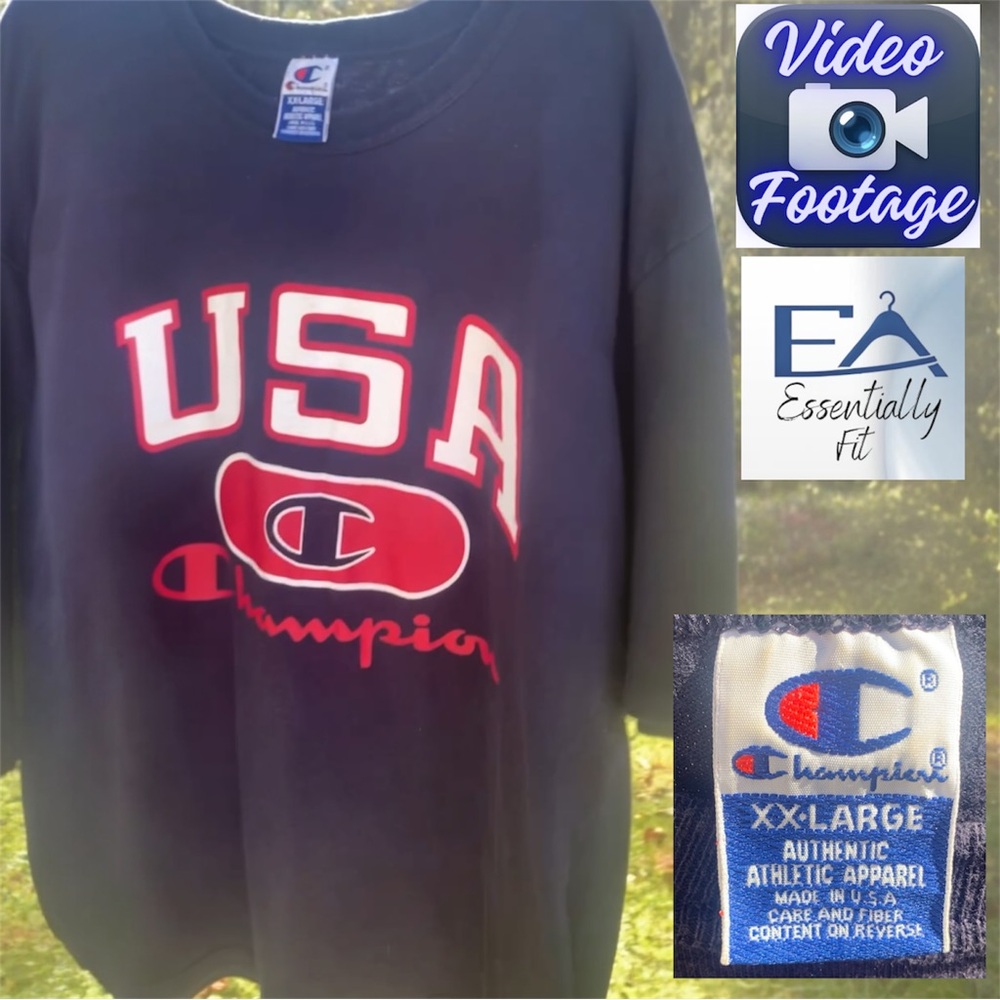 Vintage Champion Mens XXL USA Navy Blue T-Shirt Graphic